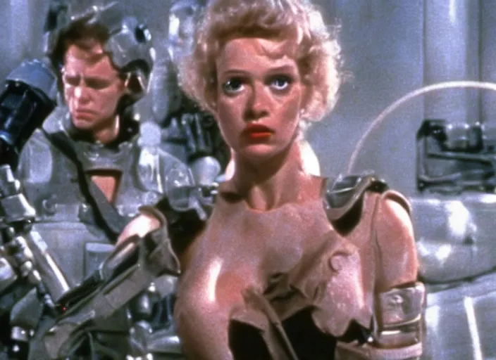 Image similar to still from a 1 9 8 0 s sci - fi movie directed by paul verhoeven and george miller