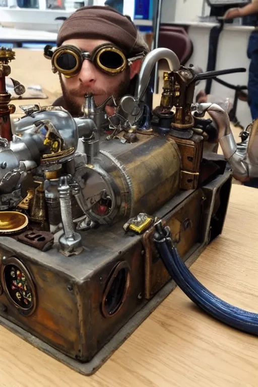 Image similar to A rat engineer with steampunk goggles is building a steam machine