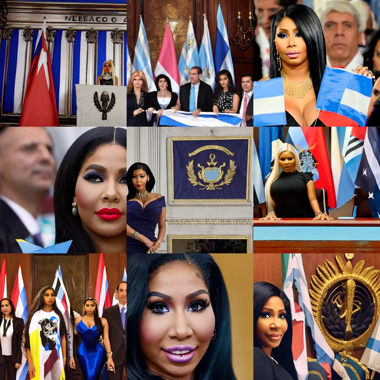 Prompt: Nicki Minaj presidente de Argentina, in the Argentine Congress, flags of Argentina behind, detailed picture