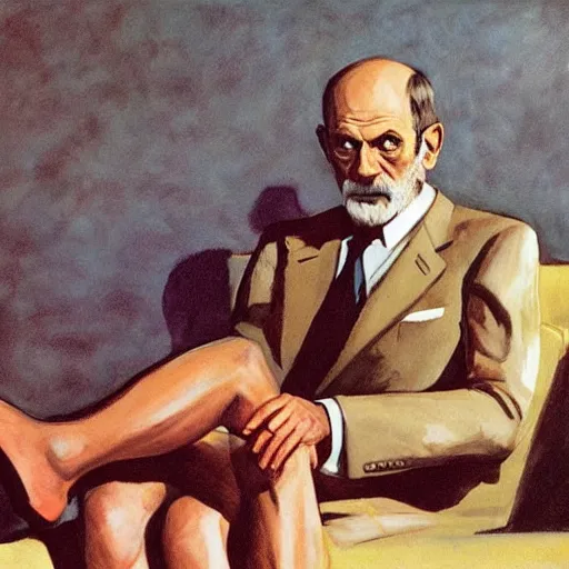 Prompt: sigmund freud as james bond, by robert e. mcginnis, by paula rego, by neo rauch, by eric fischl