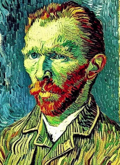 Prompt: a ultra detailed photo portrait of Vincent van Gogh with 3 ears, style Annie Leibovitz