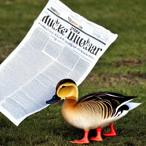 Prompt: duck reading a newspaper