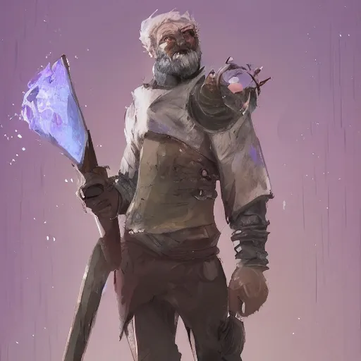 Prompt: duergar male character portrait, by Ismail Inceoglu, shabby clothes, pale purple skin, leather pouch, wielding knife, grinning, dungeons and dragons, digital art, art