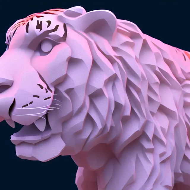 Image similar to 4 k 3 d render of a gigantic tiger made of crystaline rose quartz