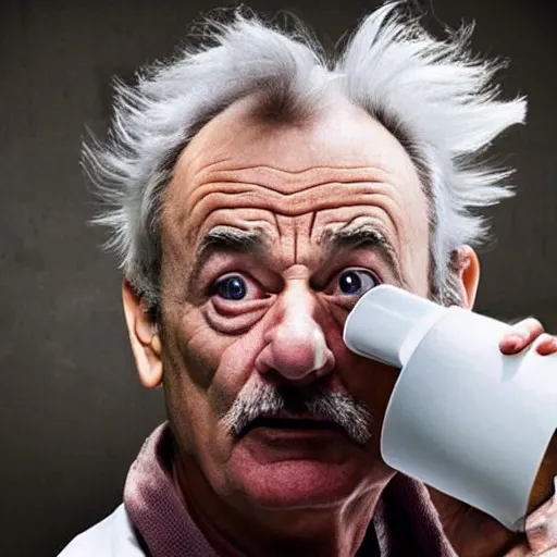 Image similar to !dream the roll of Rick Sanchez will be played by Bill Murray, spikey hair, white lab coat, photography