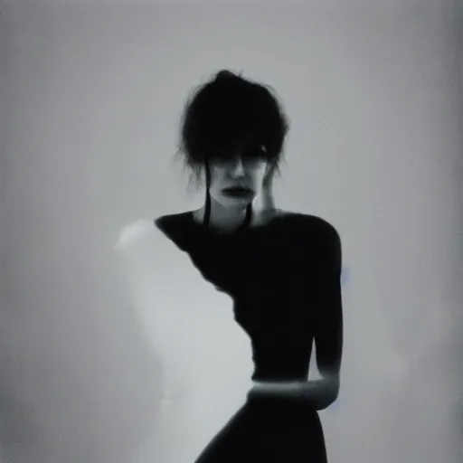 Image similar to a photo portrait of a mysterious eerie shimmering woman in an uncertain world, overtaken by sadness, cinematic, by paolo roversi,