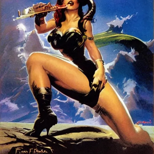 Prompt: dangerous woman by frank frazetta