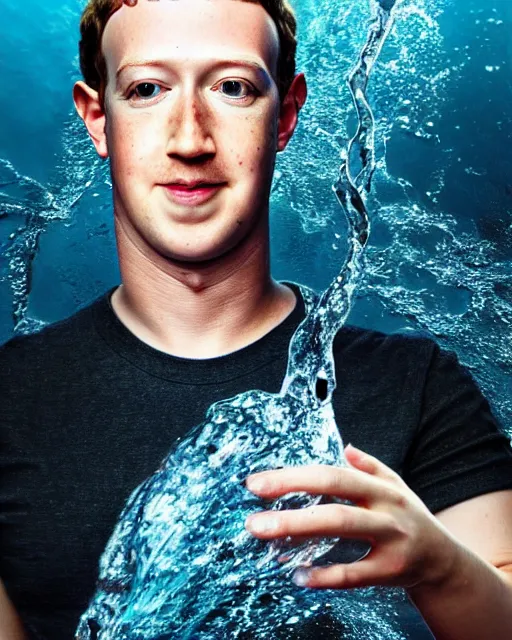 Image similar to mark zuckerberg wearing water as water made of water with the face of mark zuckberg, award winning stunning water photography, extremely detailed, artstation, 8 k, sensual lighting, incredible art, wlop, artgerm