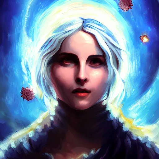 Prompt: Ciri in a wormhole, expressive oil painting, digital art