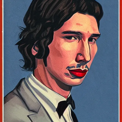 Image similar to “Adam Driver portrait, color vintage magazine illustration 1950”