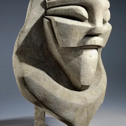 Prompt: stone sculpture of a mix of abstract, sci fi, cubist, brutalist, mayan design influences