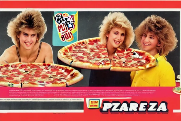 Image similar to 80s, pizza, advertisement