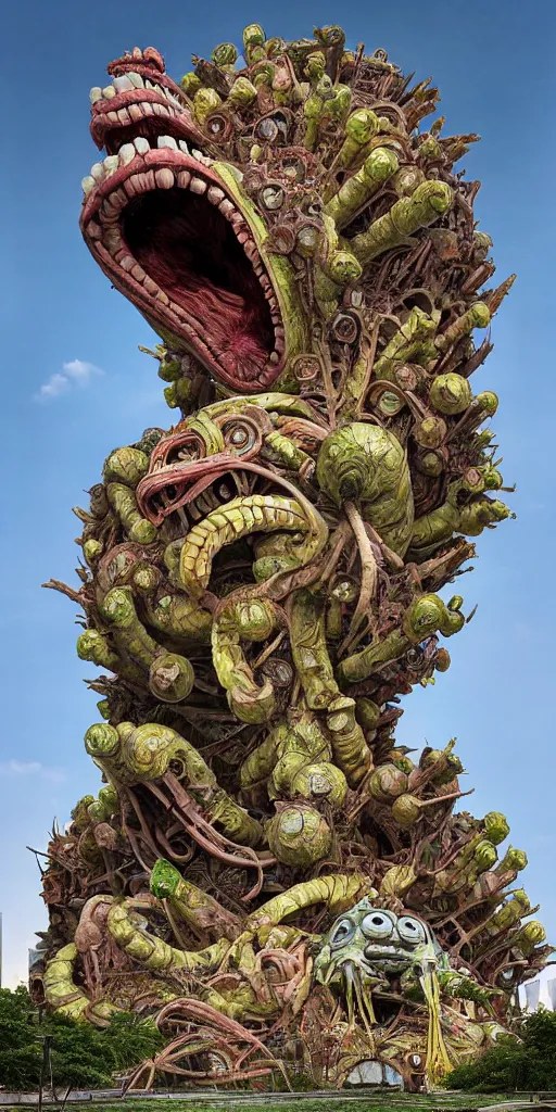 Prompt: colossal grotesque prehistoric alien flower made from best unfulfilled mankind projects in the middle of abandoned post soviet constructivist cityscape, Stalinist architecture, ultradetailed, Intricate by Hayao Miyazaki and Josan Gonzalez and Makoto Shinkai and Giuseppe Arcimboldo and Wes Anderson