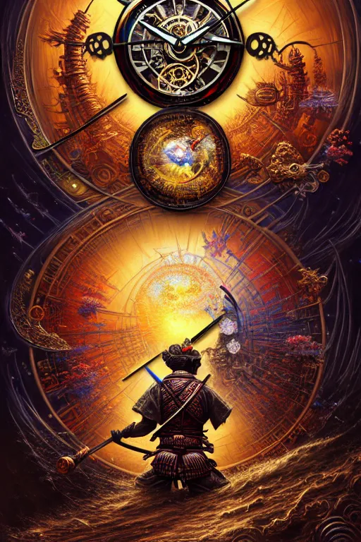 Prompt: intricate Samurai tourbillon clocks james gurney, dan luvisi, Petros Afshar, tim hildebrandt, liam wong, Mark Riddick, thomas kinkade, ernst haeckel, dan mumford, trending on artstation, josephine wall, WLOP, cgsociety by Gediminas Pranckevicius, trending on cgsociety and DeviantArt