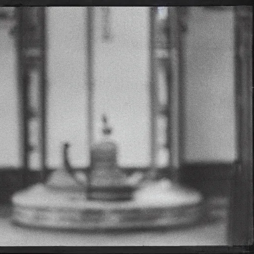 Image similar to an object on display in an ethnographic museum, film still, cinematic, out of focus, enhanced, 1 9 2 0 s, black and white, grain
