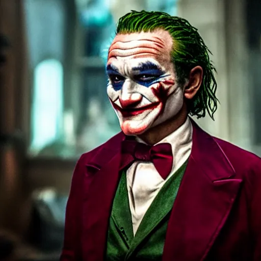 Image similar to stunning awe inspiring ( robin williams ) as the joker 8 k hdr movie still atmospheric lighting