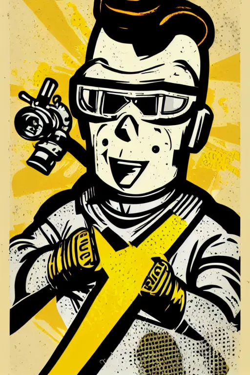 Image similar to fallout 7 6 retro futurist illustration art by butcher billy, sticker, colorful, illustration, highly detailed, simple, smooth and clean vector curves, no jagged lines, vector art, smooth andy warhol style