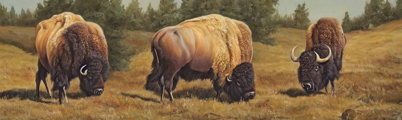 Image similar to western themed painting of fear of bison with snakes for legs