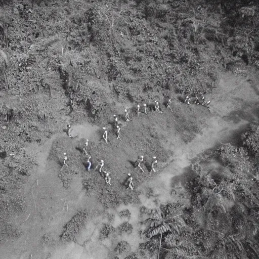 Image similar to drone photo on expired fuji film of uncontacted tribe in madagascar