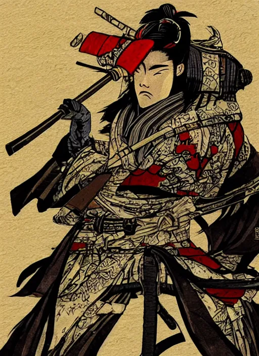 Prompt: samurai jetstream sam, feudal japan, emakimono, high quality, [ revengeance ]