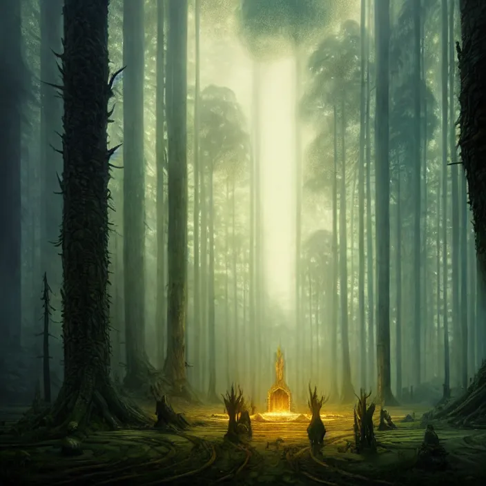 Image similar to the forest council, gods, environment, illustration, symmetrical, smoky, unreal engine, colors, epic scene, fantasy art by greg rutkowski, octane redner, golden raito, high quality, intricate details, highly details, intricate, atmosphere, highly detailed, matte painting, cinematic, deviantart, realistic, concept art, 4 k