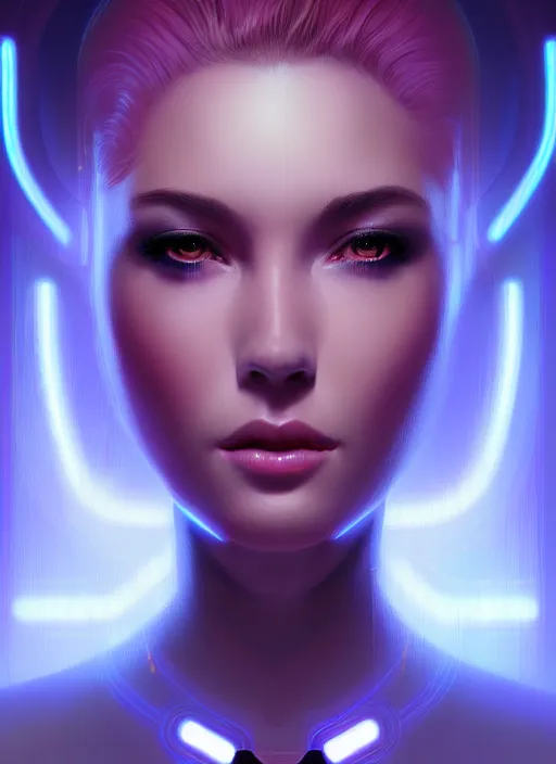 Image similar to portrait of female humanoid from 6 0 s era, intricate, elegant, cyber neon lights, highly detailed, digital painting, artstation, glamor pose, concept art, smooth, sharp focus, illustration, art by artgerm and greg rutkowski