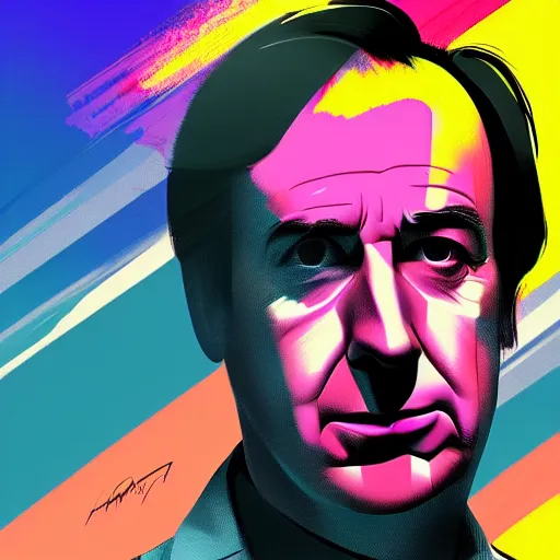 Prompt: saul goodman in ilya kuvshinov style, professional digital painting, wild brush strokes, concept art, award - winning photography, cinematic, wlop, color block, pop, hip, art by andy warhol, pixiv art, yoshitaka amano