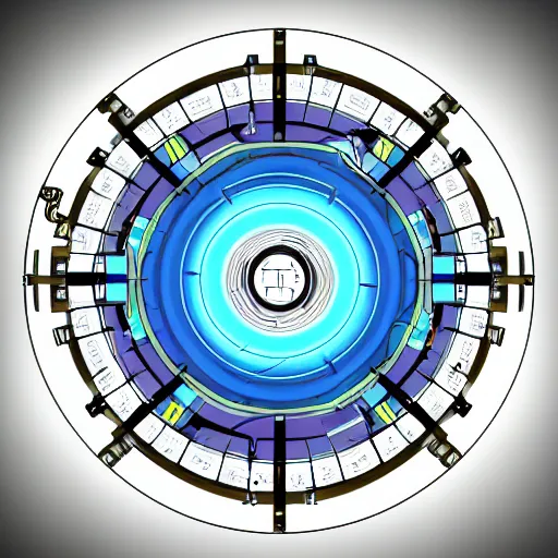 Prompt: Beautifully detailed engineering schematic of a glowing plasma field contained in a fusion Tokamak reactor in the style of Edward Tufte