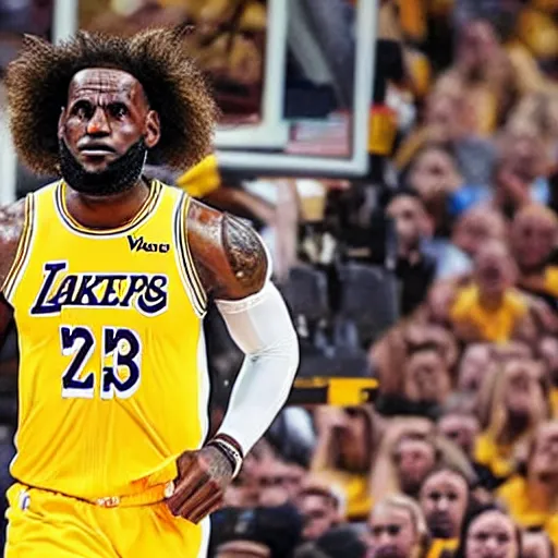 Prompt: lebron james with an afro and dreadlocks