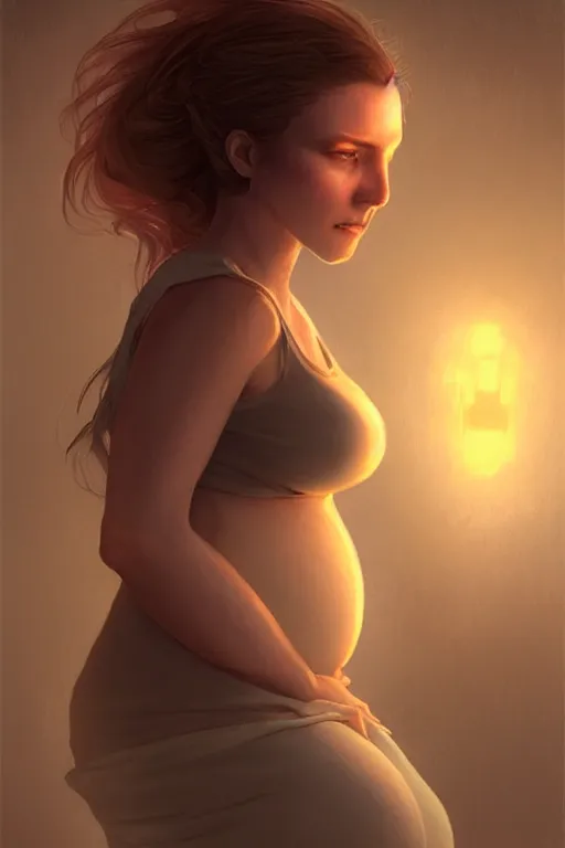 Prompt: pregnant woman under street light, highly detailed, sharp focused, ultra realistic digital concept art by Charlie Bowater