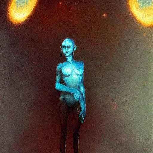 Image similar to beautiful antrophomorphic blue alien girl, intricate, highly detailed, digital painting, artstation, oppressive lighting, fashion concept art, sharp focus, illustration, art by Thomas Eakins