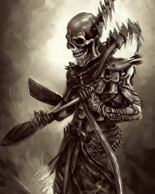 Prompt: skeleton warrior with an axe, detailed digital painting, professional concept art, best of art station