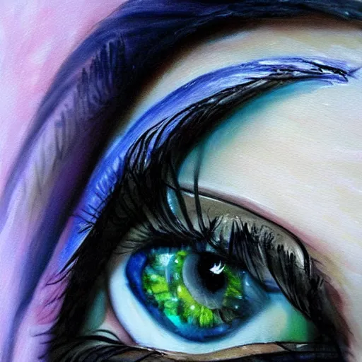 Image similar to painting of a girls eyes with tears in them, highly detailed, realistic