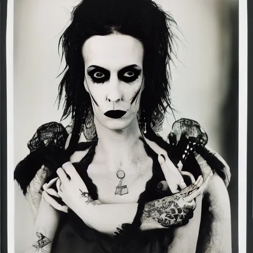 Prompt: The goth assassin, portrait, by Richard Avedon