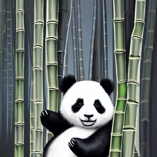 Prompt: A baby panda sleeping in a bamboo forest ,it is raining, night time , peaceful atmosphere, moody lighting , digital art , highly detailed , high contrast, beautiful lighting, award winning , trending on art station, photorealistic, 8k