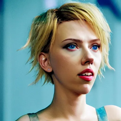 Prompt: still of Scarlett Johansson cosplaying as Rei Ayanami