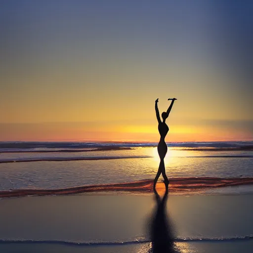 Prompt: a beautiful ballet dancer on a beach at sunrise, volumetric lighting, breathtaking, beautiful composition, intricate, elegant, digital art, detailed, oil painting, hyperrealistic, sharp focus, 8k