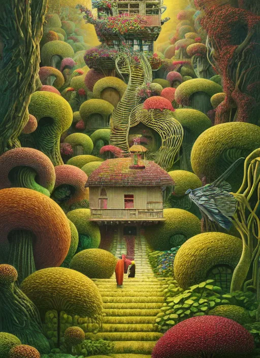 Image similar to hyper detailed 3d render like a Oil painting - the secret garden by Jacek Yerka, Mariusz Lewandowski, Houdini algorithmic generative render, Abstract brush strokes, Masterpiece, Edward Hopper and James Gilleard, Zdzislaw Beksinski, Mark Ryden, Wolfgang Lettl, hints of Yayoi Kasuma, octane render, 8k