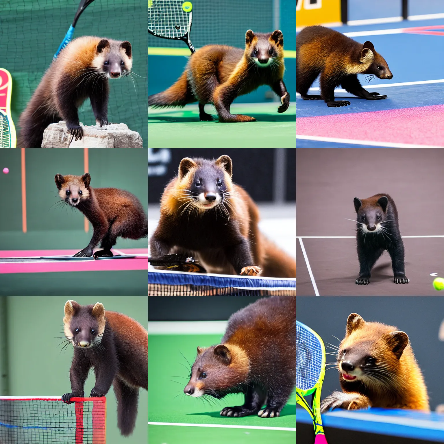 Prompt: photo of a marten playing padel