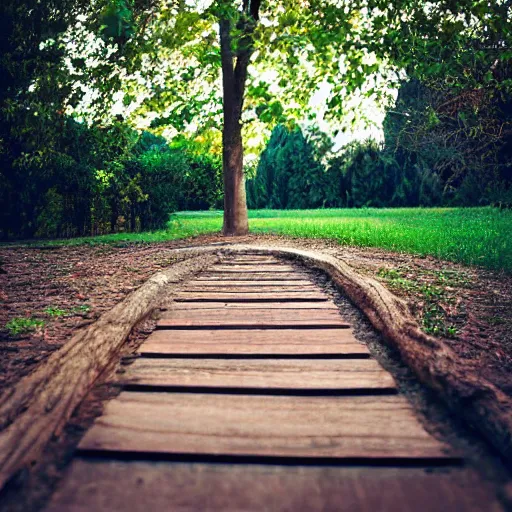 Image similar to wooden platform around a tree, realistic, photo,