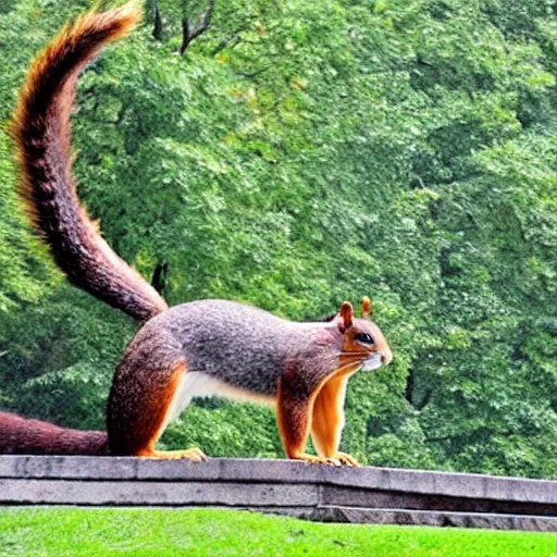 Image similar to giant squirrel in central park makes crowd run in fear