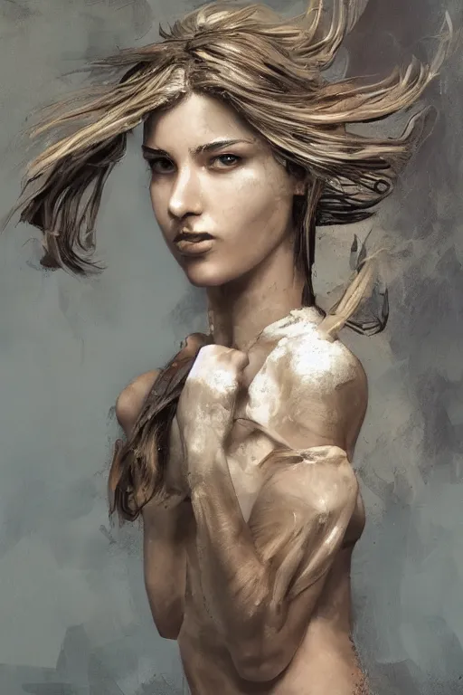 Image similar to a photorealistic painting of an attractive young girl, partially clothed in battle armor, olive skin, long dark hair, beautiful bone structure, symmetrical face, perfect eyes, intricate, elegant, digital painting, concept art, illustration, sharp focus, minimal artifacts, from Metal Gear, in the style of Ruan Jia and Mandy Jurgens, by Greg Rutkowski, trending on Artstation, award winning