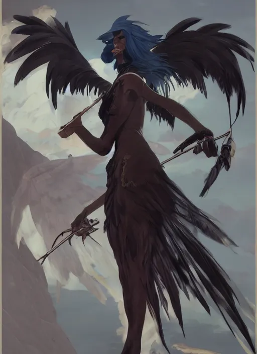 Prompt: concept art painting of a harpy with black feathers, androgynous, pirate clothes, detailed, realistic, cel shaded, in the style of makoto shinkai and james gurney and alphonse mucha and greg rutkowski and artgerm