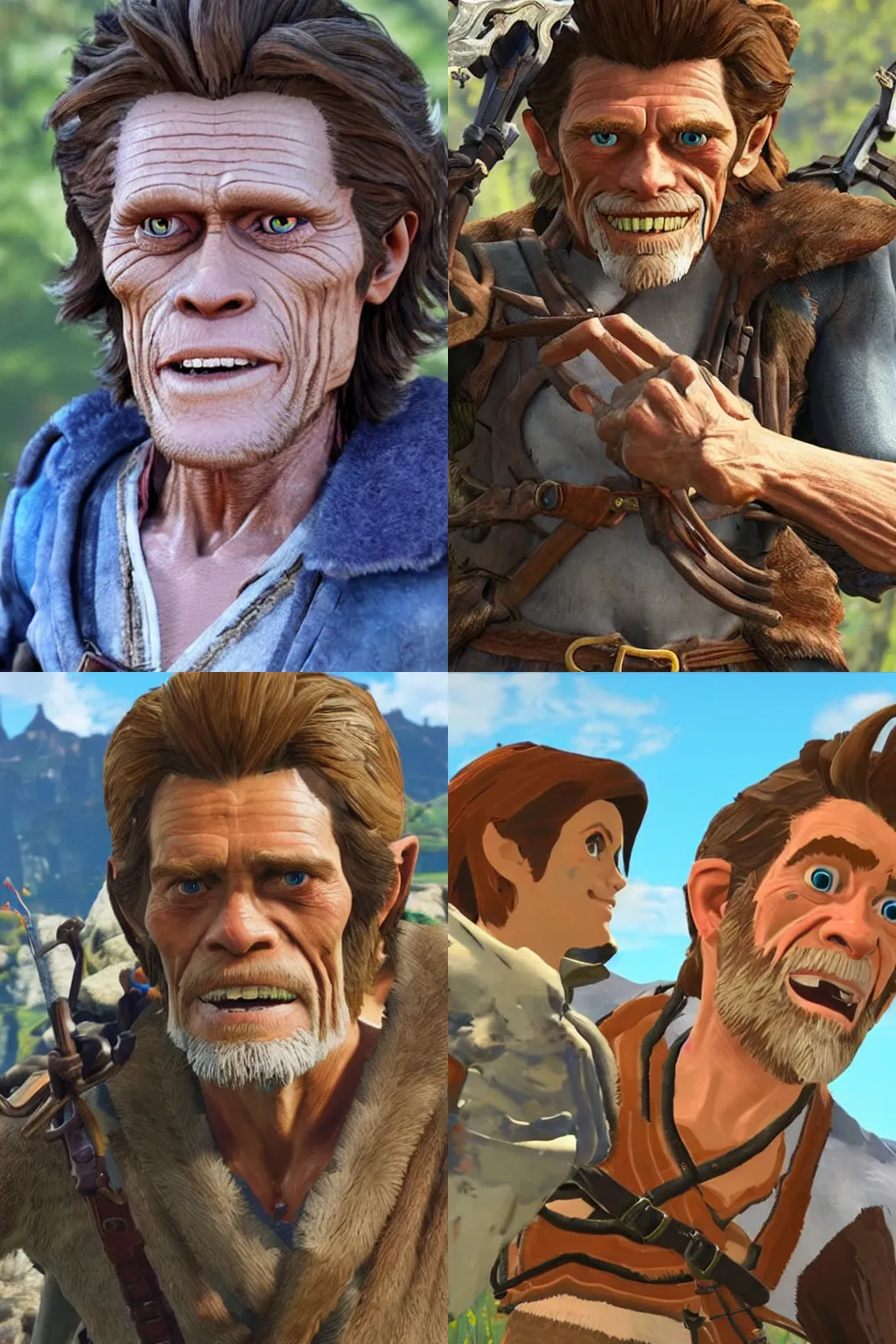 Prompt: willem dafoe in breath of the wild