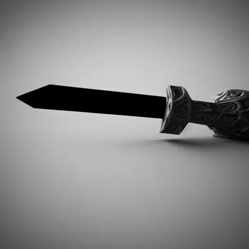 Image similar to a sharp black sword skull handle, ornament, on a gray background, a 3 d render by dom qwek, studio lighting, raytracing, trending on polycount, futurism, hard surface modeling, rendered in maya, 3 ss max, blender, artstation hd