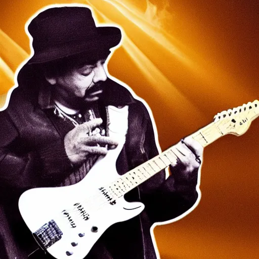 Image similar to portrait of Carlos Santana playing guitar with snakes evolving from his body