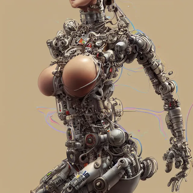 Image similar to the portrait of true neutral colorful female cyborg milk maid, elegant, lactating robot, an ultrafine hyperdetailed illustration by kim jung gi, irakli nadar, intricate linework, bright colors, final fantasy, unreal engine 5 highly rendered, global illumination, radiant light, detailed and intricate environment