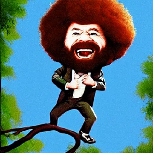 Image similar to bob ross screaming stuck in a tree