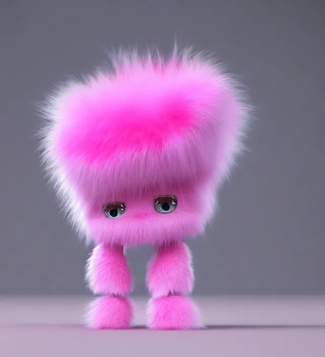 Image similar to high quality 3 d render hyperrealistic very cute small pink robot, plush mascot, short spiky dense fluffy smooth hair, photo from the side, pink fluffy fur, 1 5 0 mm, beautiful natural soft light, rim light, smooth background, artstation, ultra detailed, elegant, ultra detailed, metallic armor, octane render