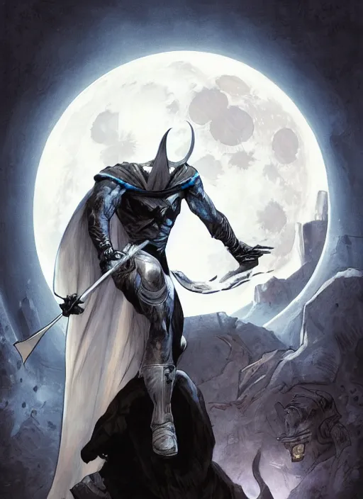 Image similar to digital _ painting _ of _ moon knight _ by _ filipe _ pagliuso _ and _ justin _ gerard _ symmetric _ fantasy _ highly _ detailed _ realistic _ intricate _ port